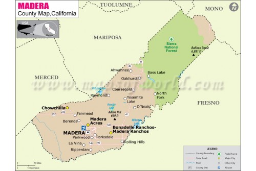 Madera County Map, California