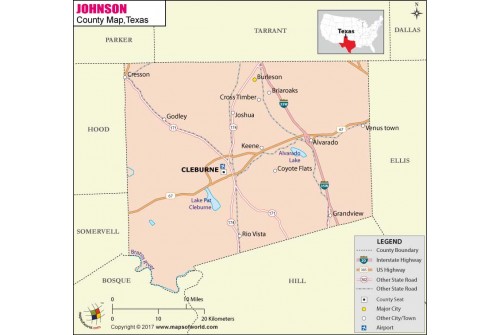 Johnson County Map, Texas