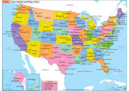 US State Capitals and Major Cities Map - Digital File