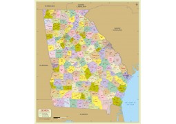 Georgia Zip Code Map With Counties - Digital File