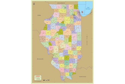 Buy Illinois Zip Code Map With Counties Online