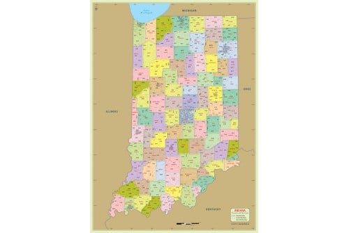 Buy Indiana Zip Code Map With Counties Online