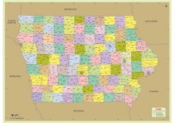 Iowa Zip Code Map With Counties - Digital File