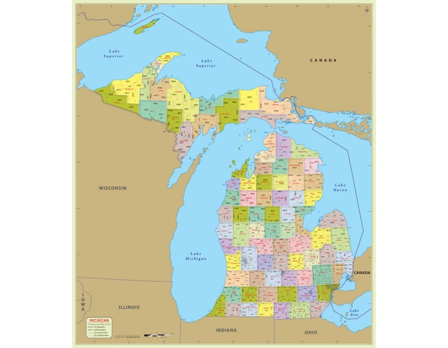 Buy Michigan Zip Code Map With Counties Online