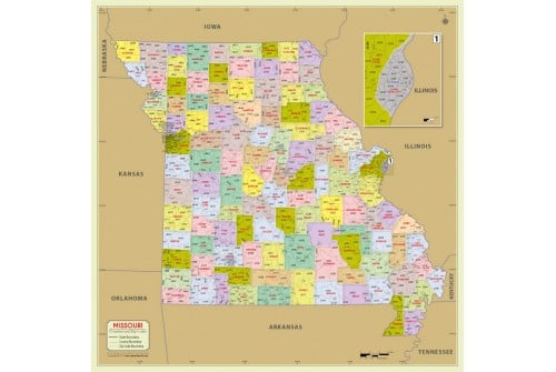Buy Missouri Zip Code Map With Counties Online
