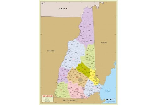 Buy New Hampshire Zip Code With Counties Vinyl Map