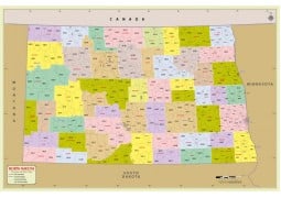 North Dakota Zip Code Map With Counties - Digital File