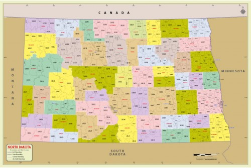 North Dakota Zip Code Map With Counties