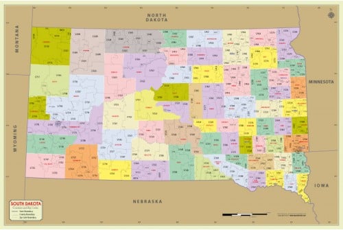South Dakota Zip Code Map With Counties