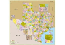 Texas Zip Code Map With Counties - Digital File