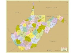 West Virginia Zip Code Map With Counties - Digital File