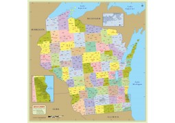 Wisconsin Zip Code Map With Counties - Digital File