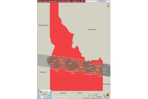 Idaho Map Locating Path of the Solar Eclipse August-21-2017