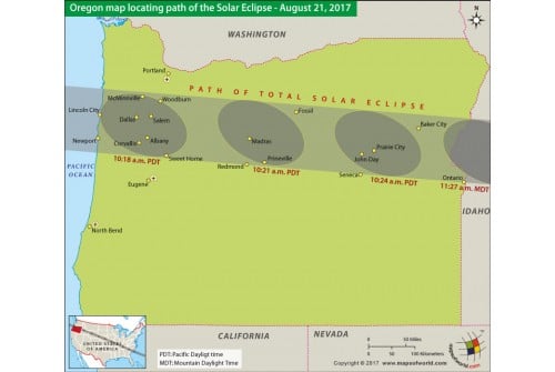 Oregon Map Locating path of the Solar Eclipse August-21-2017