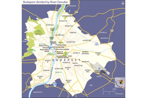 Map of Budapest City Divided by River Danube