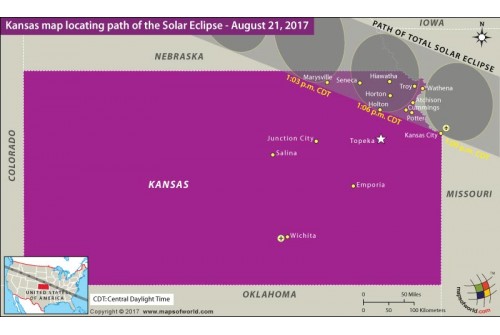 Kansas Map Locating Path of the Solar Eclipse August 21 2017