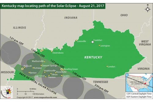Kentucky Map Locating Path of The Solar Eclipse August 21, 2017