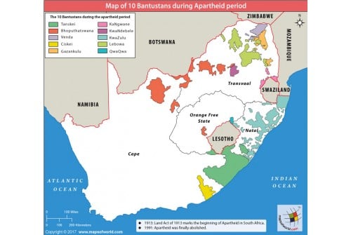 Map of 10 Bantustans During Apartheid Period