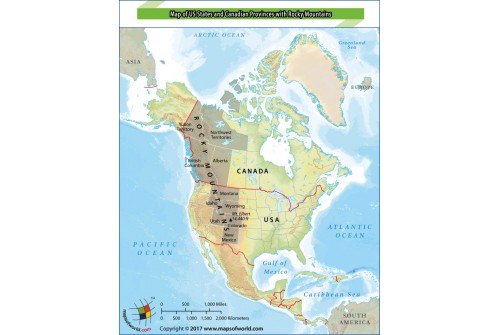 Map of US States And Canadian Provinces With Rocky Mountains