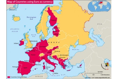 Map of Countries Using Euro As Currency