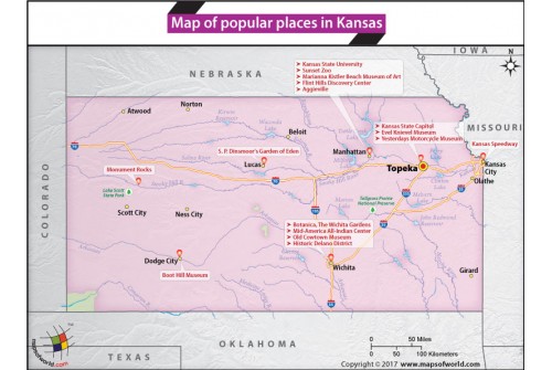 Map of Popular Places in Kansas