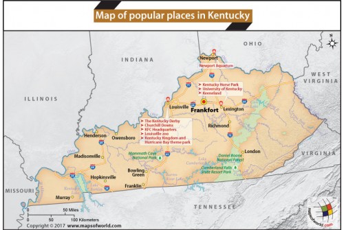 Map of Popular Places in Kentucky