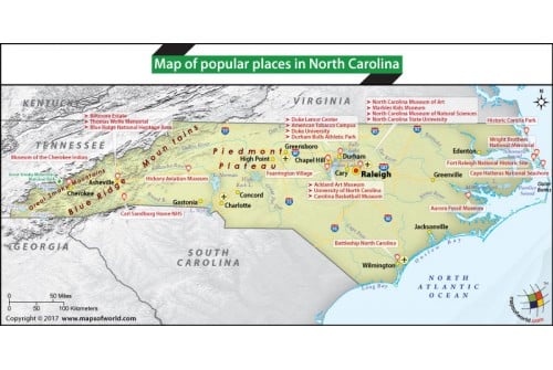 Map of Popular Places in North Carolina