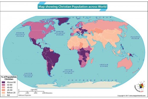 Map Showing Christian Population Across World