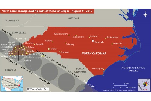 North Carolina Map Locating Path of The Solar Eclipse August 21 2017