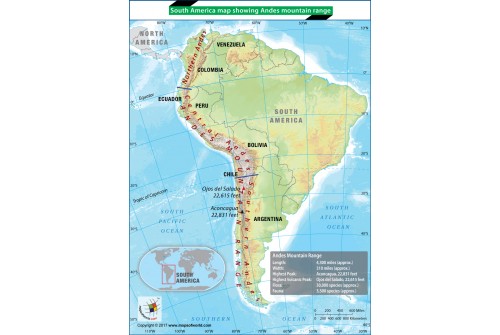 South America Map Showing Andes Mountain Range