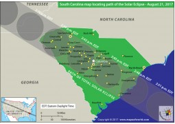 South Carolina Map Locating Path of The Solar Eclipse August 21 2017 - Digital File