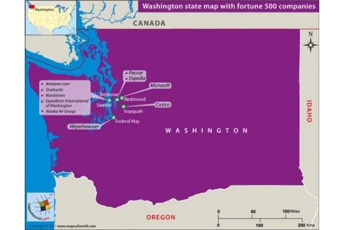 Washington State Map with Fortune 500 Companies