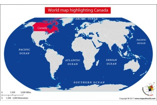 World Map Highlighting Canada