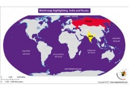 World Map Highlighting India and Russia - Digital File