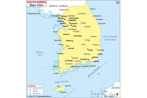 South Korea Map with Cities