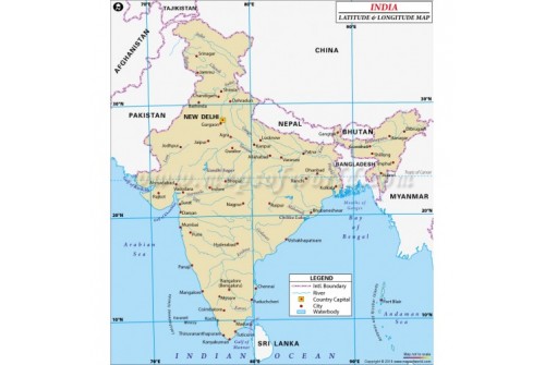 India Latitude and Longitude Map