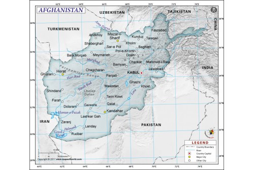 Afghanistan Political Map, Dark Green 