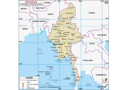 Myanmar Latitude and Longitude Map - Digital File