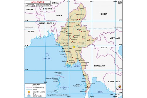 Myanmar Latitude and Longitude Map