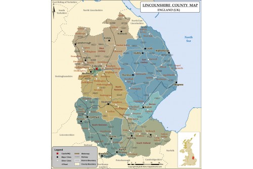 Map of Lincolnshire County Map, England