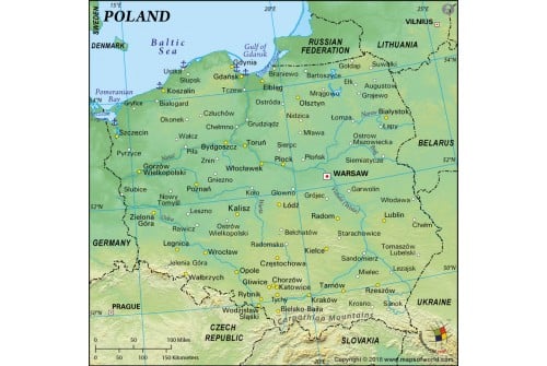 Poland Physical Map (Green Background)