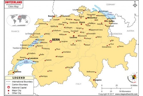 Map of Switzerland with Cities
