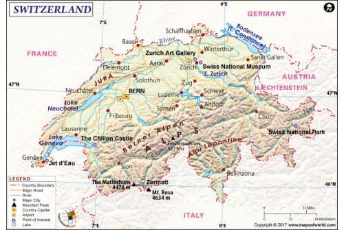 Switzerland Physical Map 