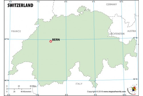 Switzerland Outline Map, Green Color