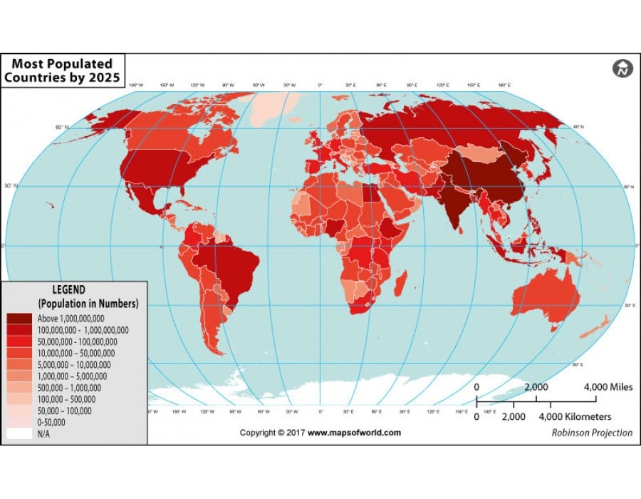 Buy World Map Most Populated Countries by 2025
