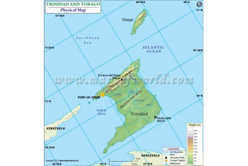 Trinidad and Tobago Physical Map