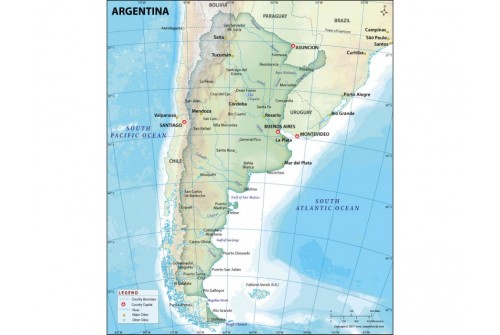 Argentina Physical Map, Dark Green 