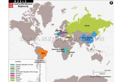 Map of Top Ten Countries with Maximum Neighbouring Countries