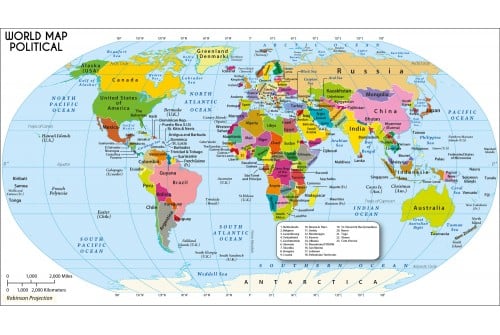 Large World Map in Robinson Projection
