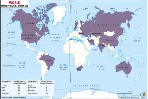 Map of World Iron Producing Countries